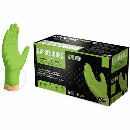 GLOVEWORKS XL Green Gloveworks Nitrile Latex Free Disposable Gloves 8Ml, PK 100 GWGN48100